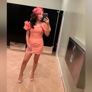 Pink Ruffled off the shoulder Dress